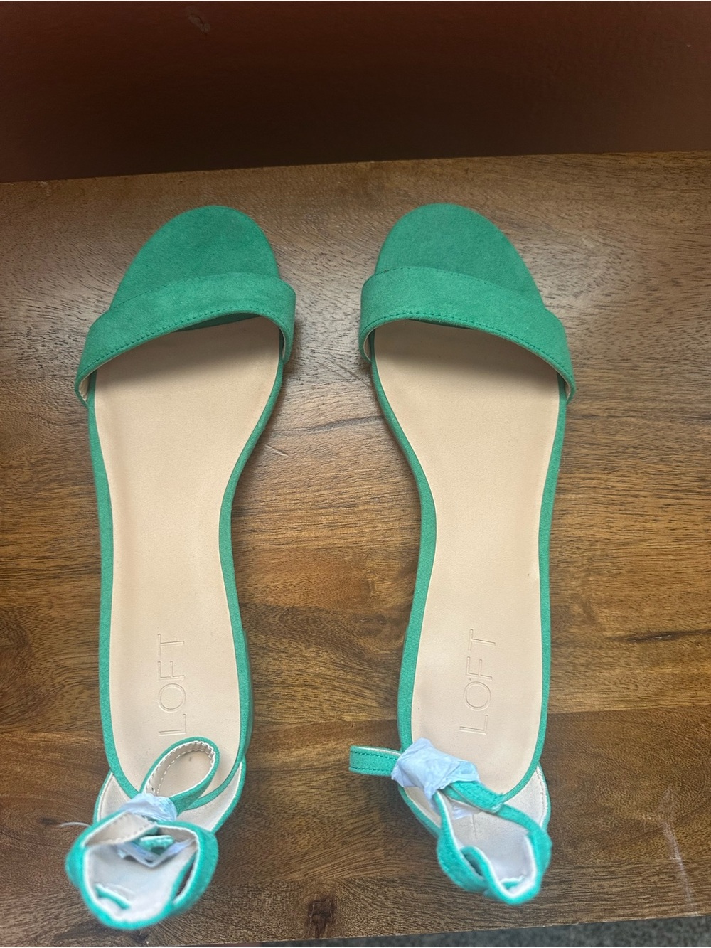 LOFT Teal Open-Toe Ankle Tie Low Block Heel Sandals